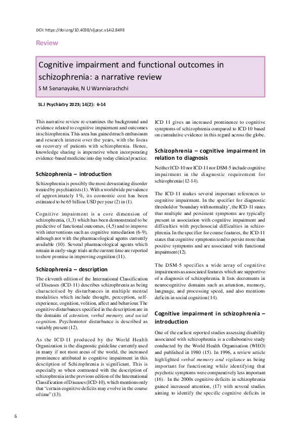 (PDF) Cognitive impairment and functional outcomes in schizophrenia: a ...