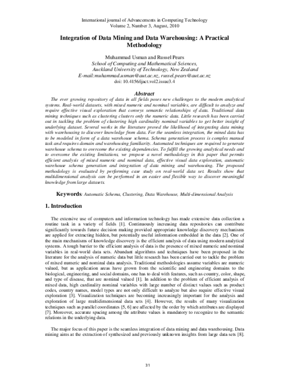 (PDF) Integration of Data Mining and Data Warehousing: A Practical ...