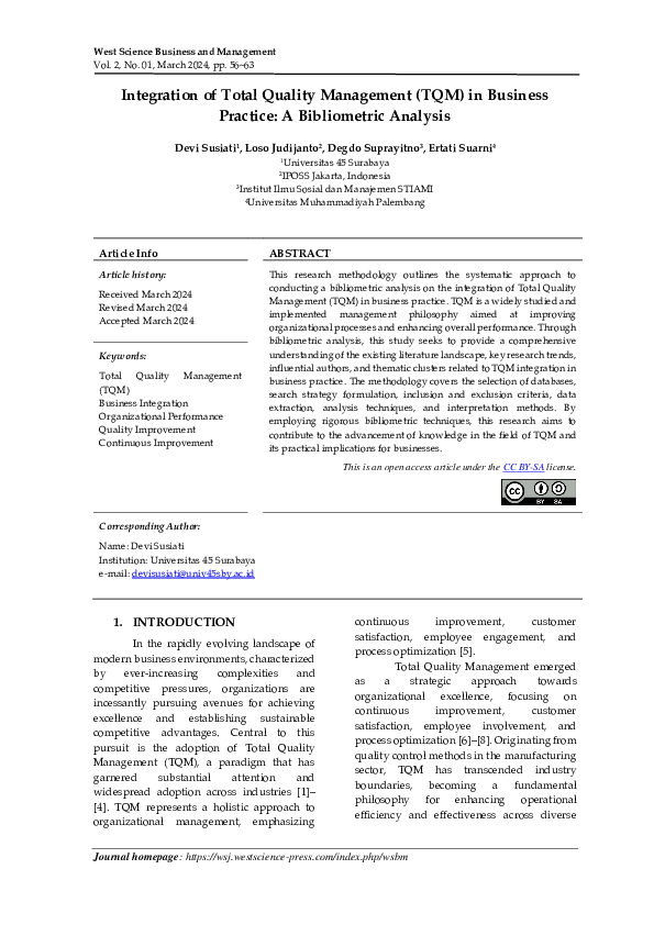 (PDF) Integration of Total Quality Management (TQM) in Business ...