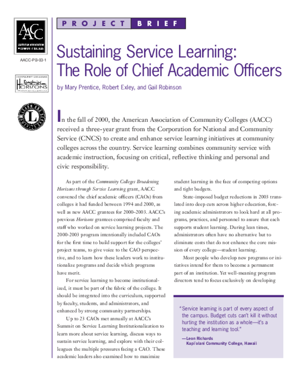 (PDF) Sustaining Service Learning: The Role of Chief Academic Officers ...