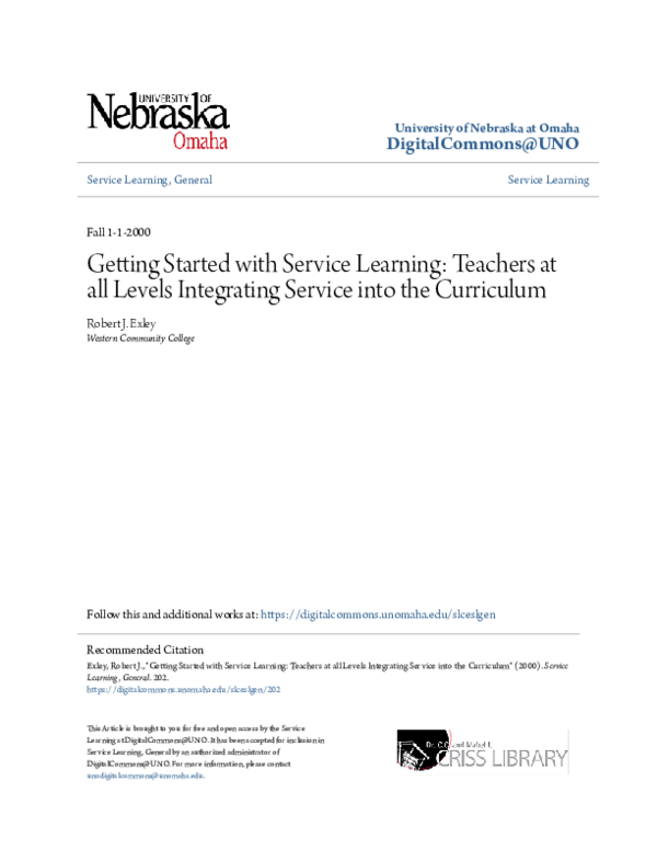(PDF) Getting Started with Service Learning: Teachers at all Levels ...