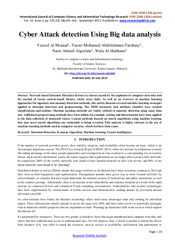 (PDF) Cyber Attack detection Using Big data analysis