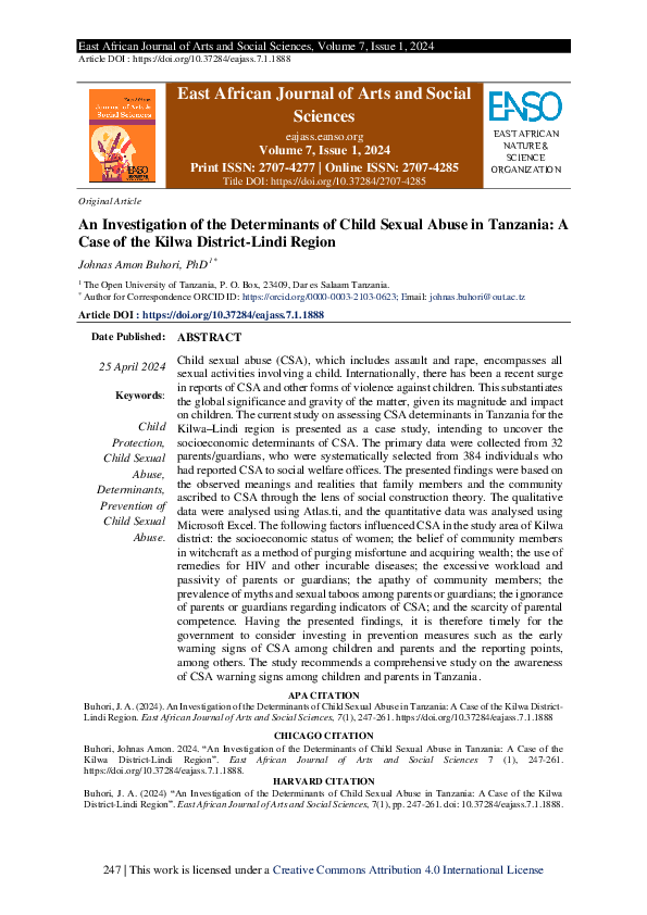 (PDF) An Investigation of the Determinants of Child Sexual Abuse in ...