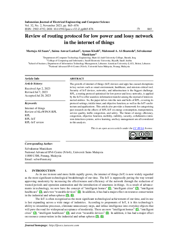 (PDF) Review of routing protocol for low power and lossy network in the ...