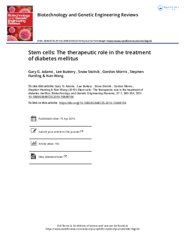 (PDF) Stem cells: The therapeutic role in the treatment of diabetes ...