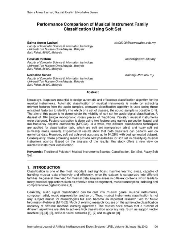 (PDF) Performance Comparison of Musical Instrument Family ...