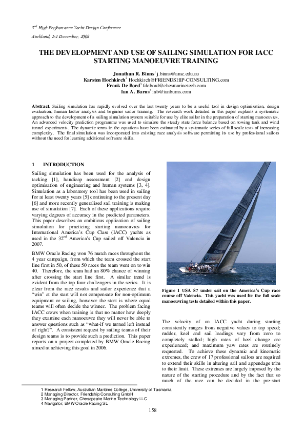 (PDF) The development and use of sailing simulation for IACC starting ...
