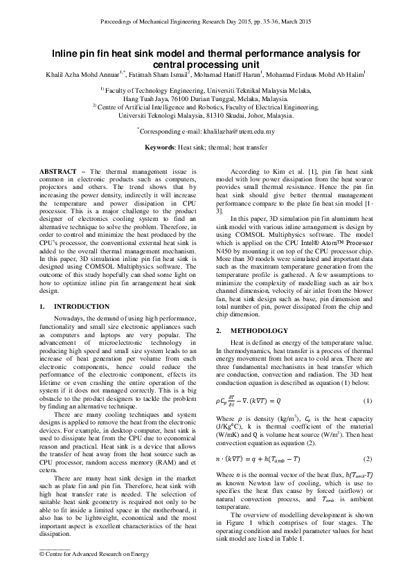 (PDF) Inline pin fin heat sink model and thermal performance analysis ...