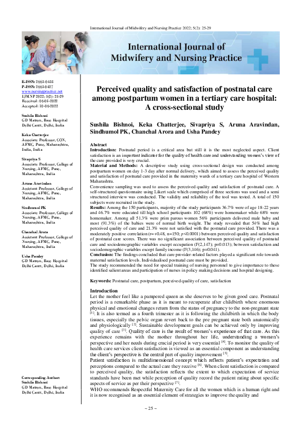 (PDF) Perceived quality and satisfaction of postnatal care among ...
