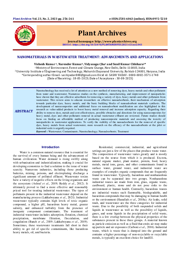 (PDF) Nanomaterials in Wastewater Treatment: Advancements and Applications
