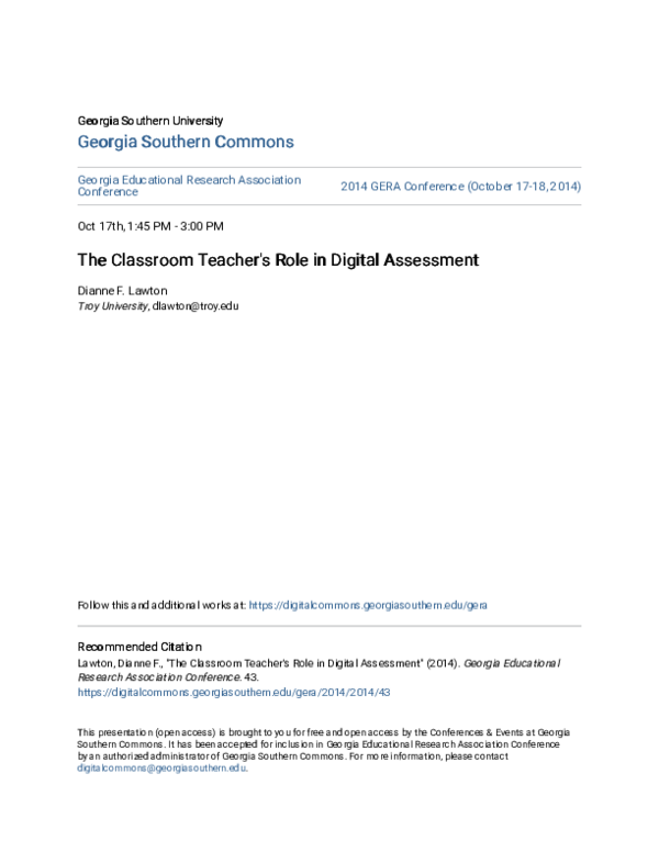(PDF) The Classroom Teacher's Role in Digital Assessment
