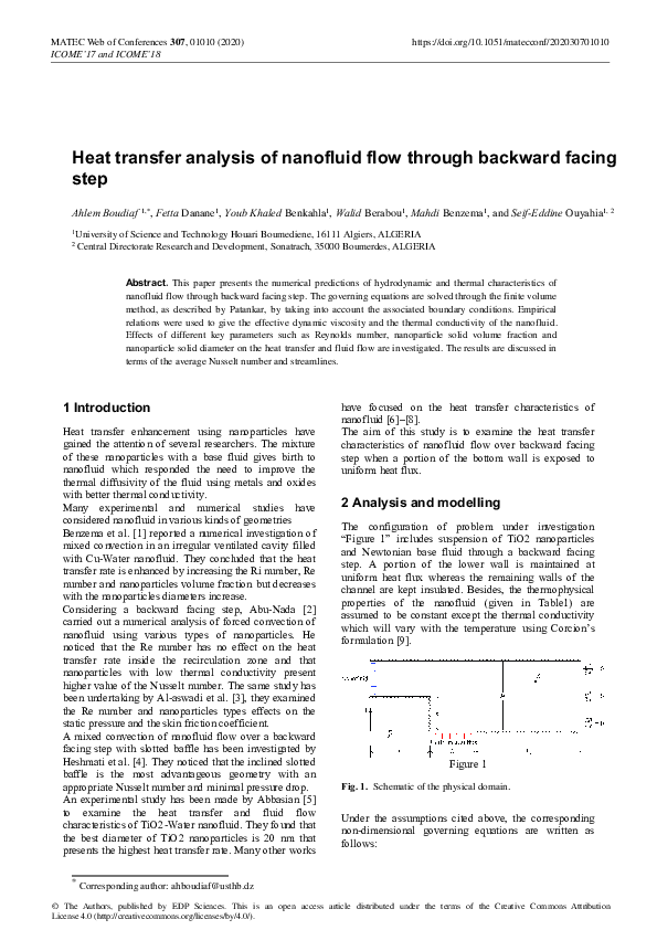 (PDF) Heat transfer analysis of nanofluid flow through backward facing step