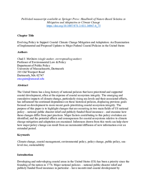 (PDF) Evolving Policy to Support Coastal Climate Change Mitigation and ...