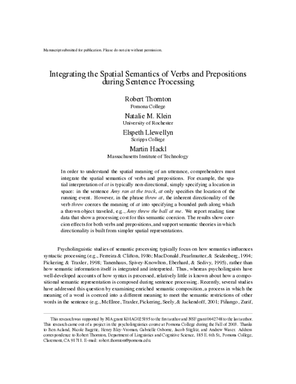 (PDF) Integrating the Spatial Semantics of Verbs and Prepositions