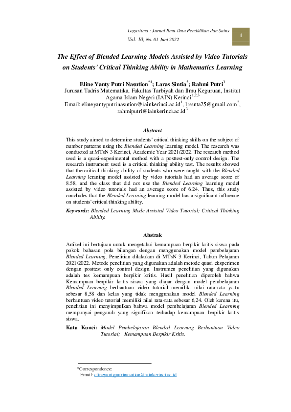 (PDF) The Effect of Blended Learning Models Assisted by Video Tutorials ...