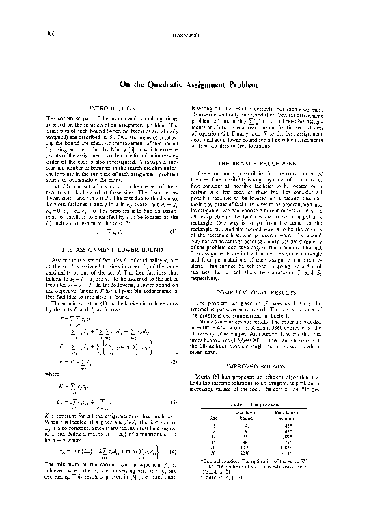 (PDF) On the quadratic assignment problem
