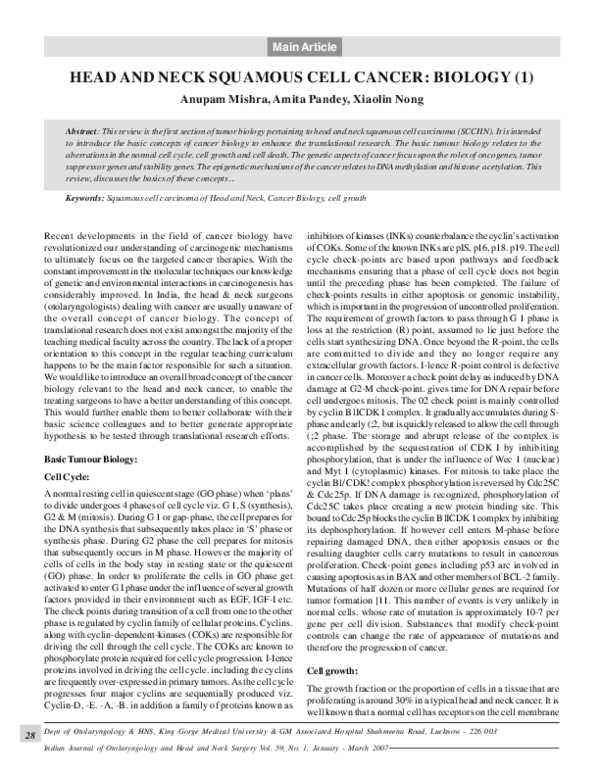 (PDF) Head and neck squamous cell cancer: Biology (1)