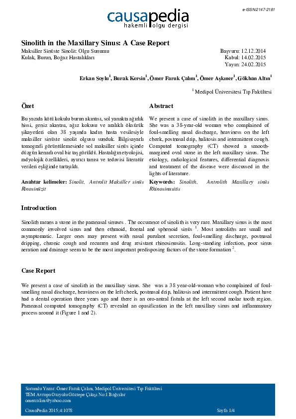 (PDF) Sinolith in the Maxillary Sinus: A Case Report