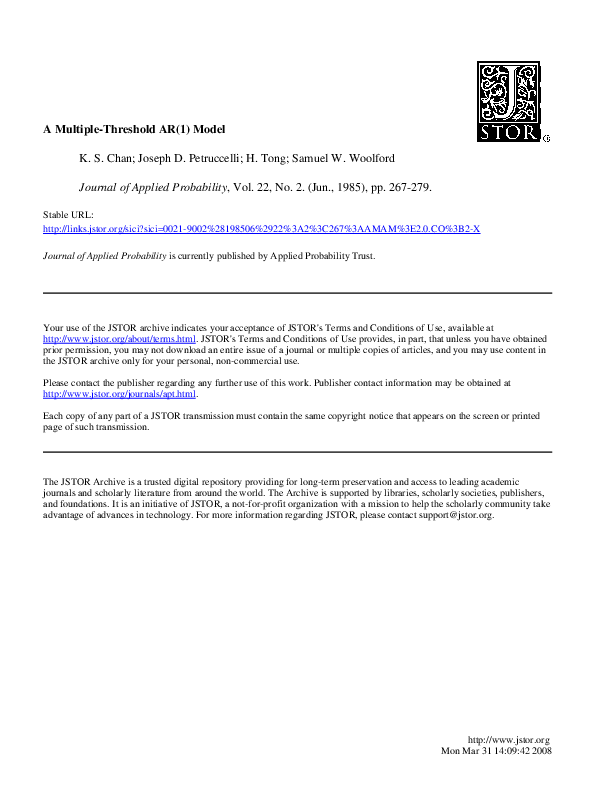 (PDF) A multiple-threshold AR(1) model