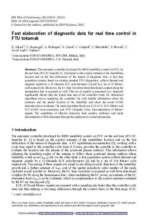 (PDF) Fast elaboration of diagnostic data for real time control in FTU ...