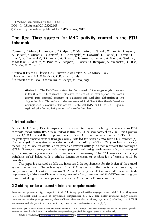 (PDF) The Real-Time system for MHD activity control in the FTU tokamak