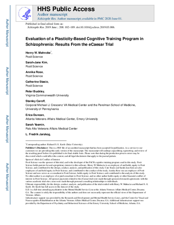 (PDF) Evaluation of a plasticity-based cognitive training program in ...