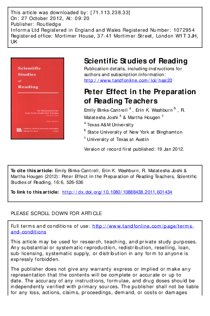 (PDF) Peter Effect in the Preparation of Reading Teachers