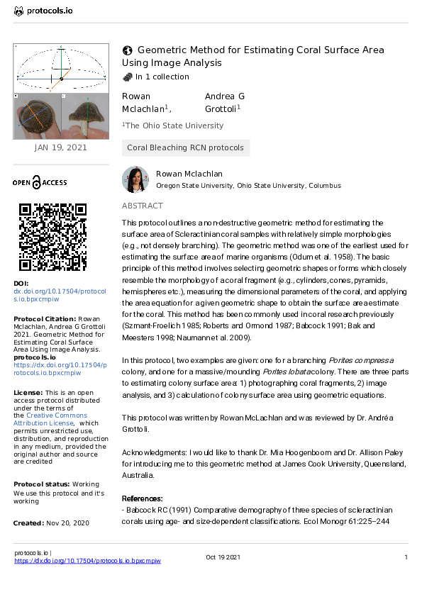 (PDF) Geometric Method for Estimating Coral Surface Area Using Image ...