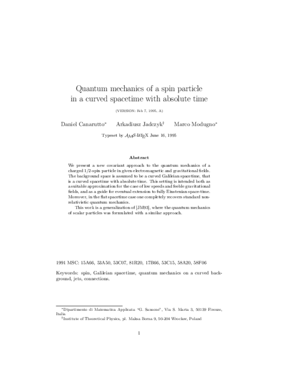 (PDF) Quantum mechanics of a spin particle in a curved spacetime with ...