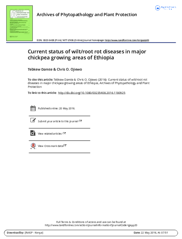 (PDF) Current status of wilt/root rot diseases in major chickpea ...