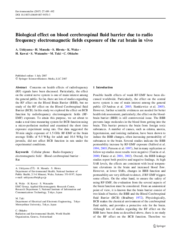 (PDF) Biological effect on blood cerebrospinal fluid barrier due to ...