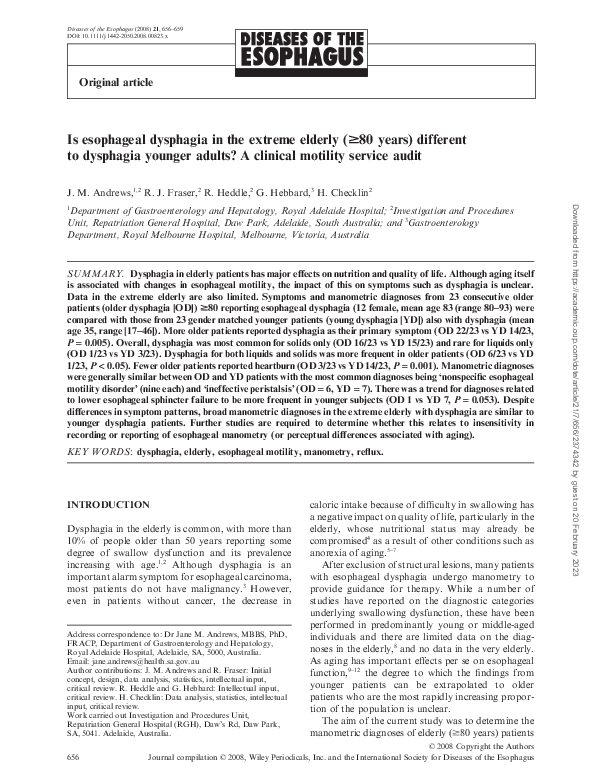 (PDF) Is esophageal dysphagia in the extreme elderly (≥80 years ...