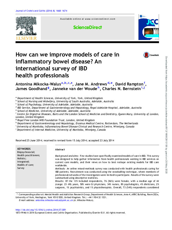 (PDF) How can we improve models of care in inflammatory bowel disease ...