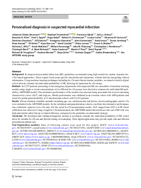 (PDF) Personalized diagnosis in suspected myocardial infarction