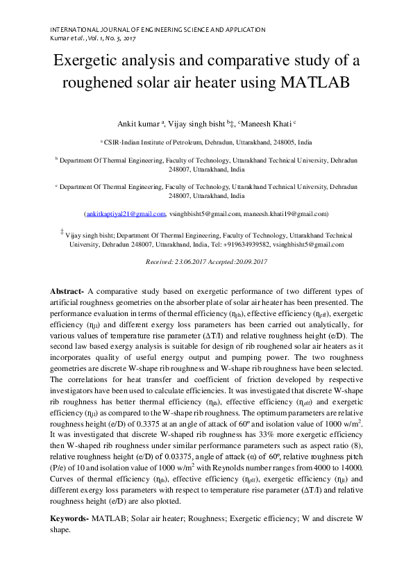 (PDF) Exergetic analysis and comparative study of a roughened solar air ...