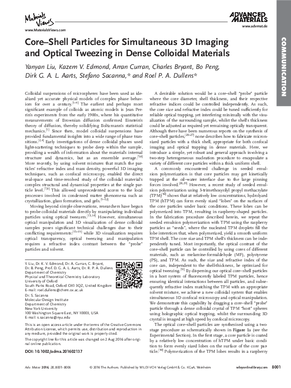 (PDF) Core-Shell Particles for Simultaneous 3D Imaging and Optical ...