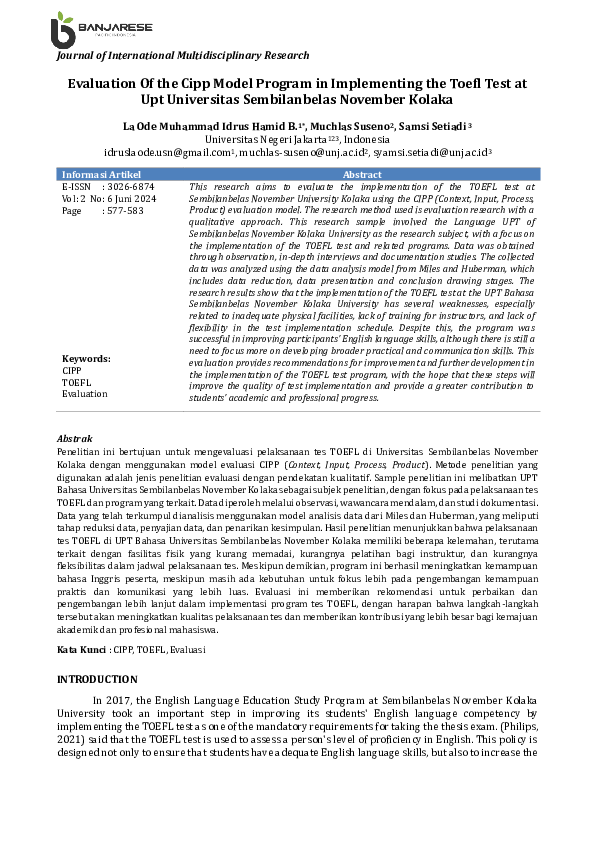 (PDF) Evaluation Of the Cipp Model Program in Implementing the Toefl ...