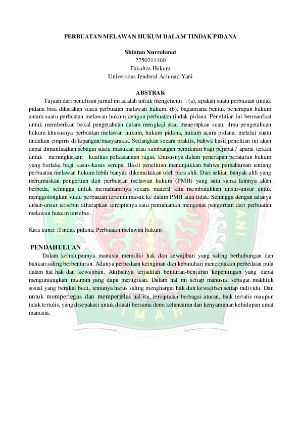 (PDF) Perbuatan Melawan Hukum Dalam Tindak Pidana