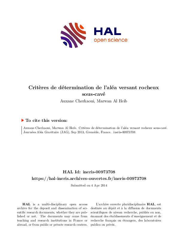 (PDF) Critères de détermination de l'aléa versant rocheux sous-cavé