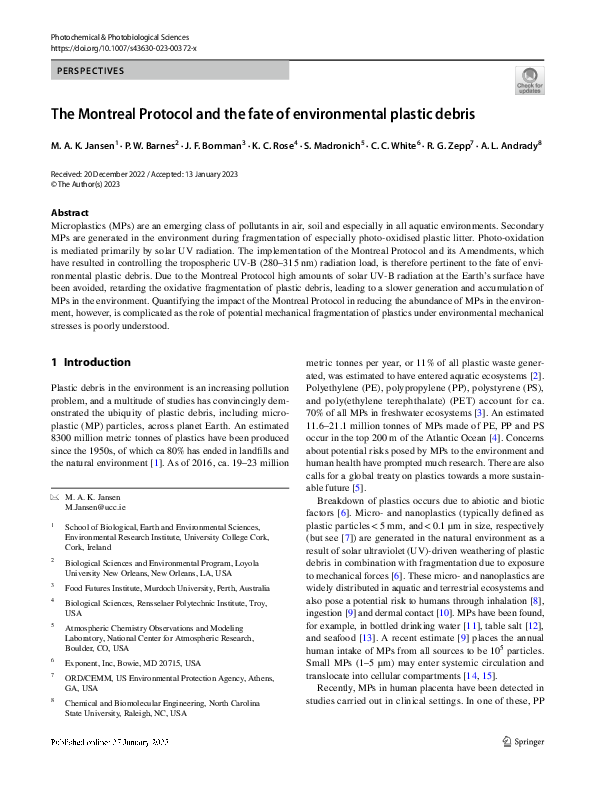 (PDF) The Montreal Protocol and the fate of environmental plastic debris