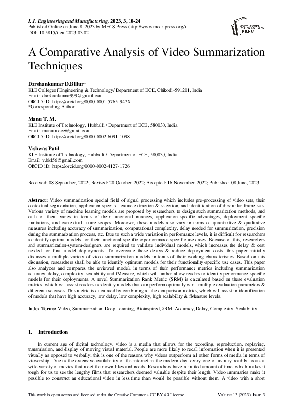 (PDF) A Comparative Analysis of Video Summarization Techniques