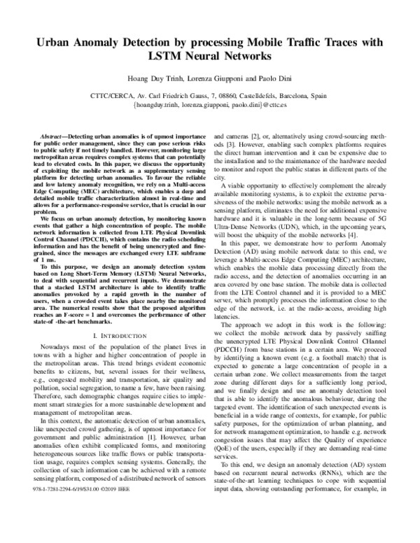 (PDF) Urban Anomaly Detection by processing Mobile Traffic Traces with ...