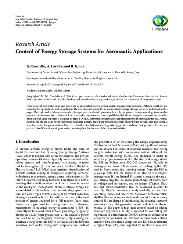 (PDF) Control of Energy Storage Systems for Aeronautic Applications