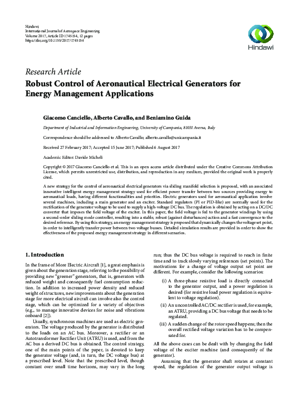 (PDF) Robust Control of Aeronautical Electrical Generators for Energy ...