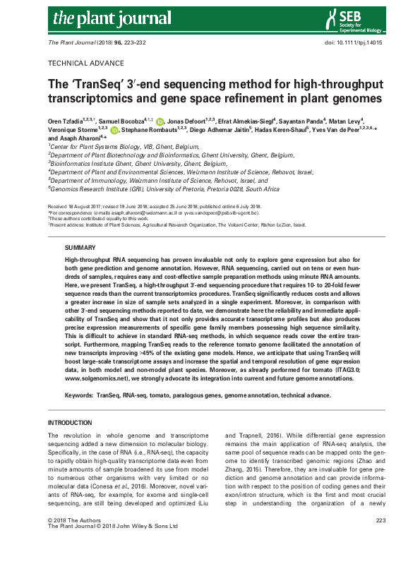 (PDF) The 'TranSeq' 3' End Sequencing Method for High-Throughput ...
