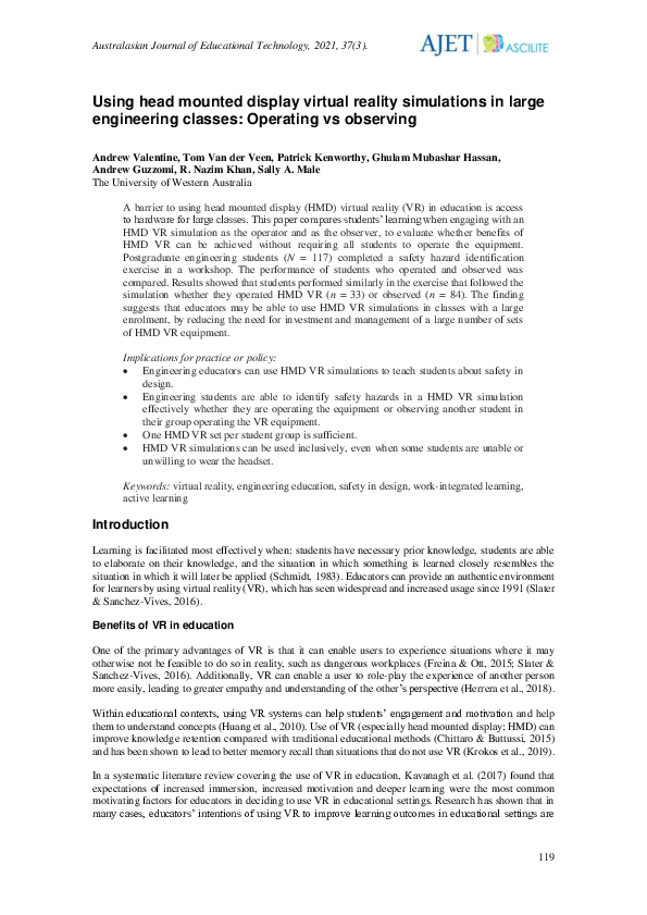 (PDF) Using head mounted display virtual reality simulations in large ...
