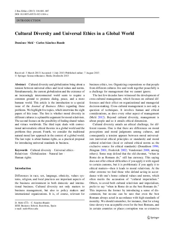 (PDF) Cultural Diversity and Universal Ethics in a Global World