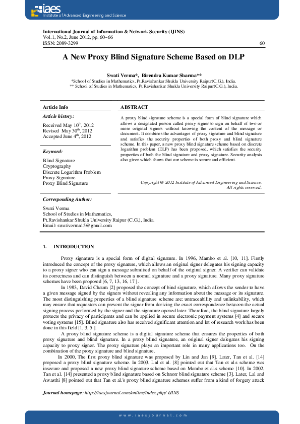 (PDF) A New Proxy Blind Signature Scheme Based on DLP