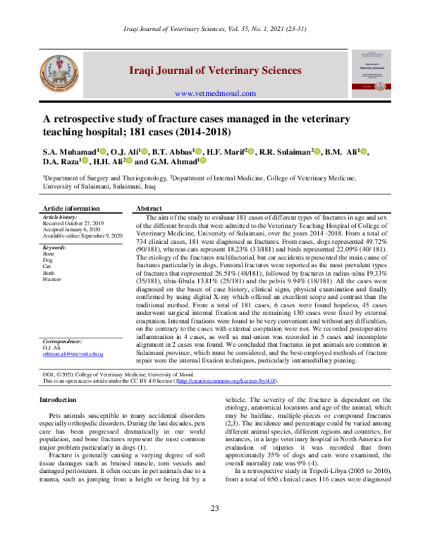 (PDF) A retrospective study of fracture cases managed in the veterinary ...
