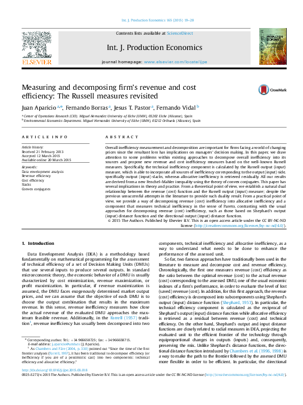 (PDF) Measuring and decomposing firm׳s revenue and cost efficiency: The ...